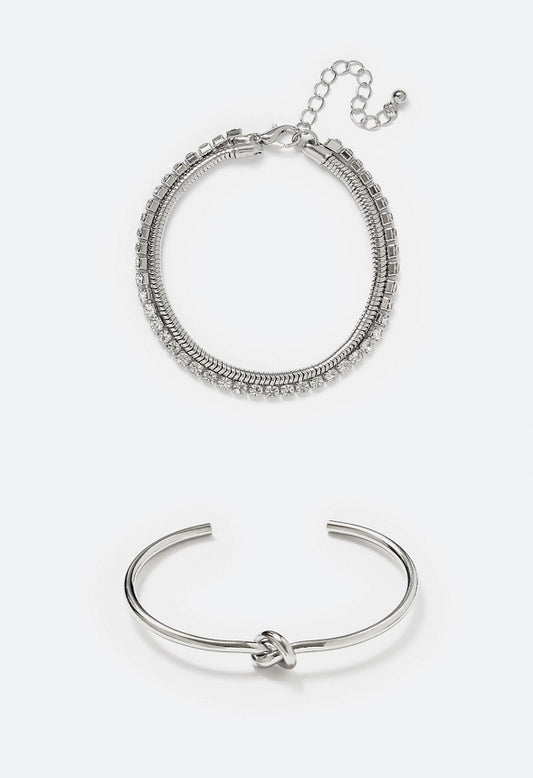 Mabel 2 Piece Adjustable Knot Bracelets Set Silver