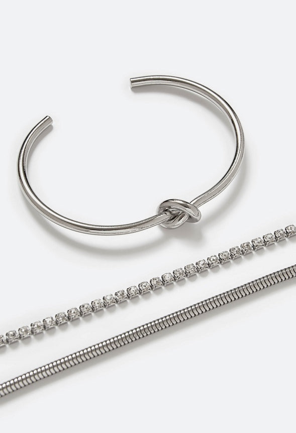 Mabel 2 Piece Adjustable Knot Bracelets Set Silver