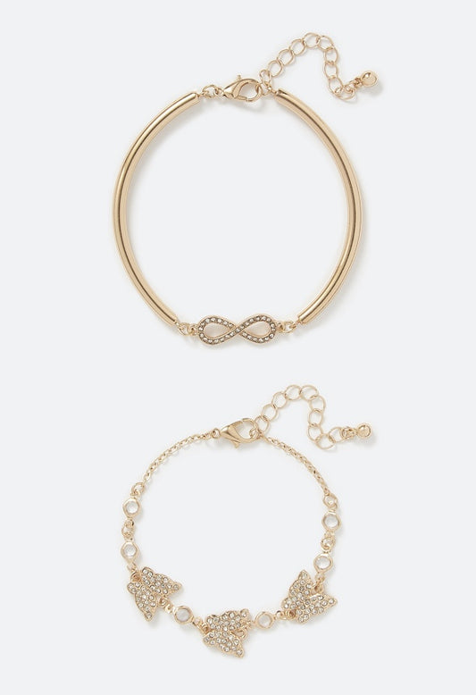 Cleo Rhinestone Butterfly And Infinity Bracelets Set Crystal/ Gold