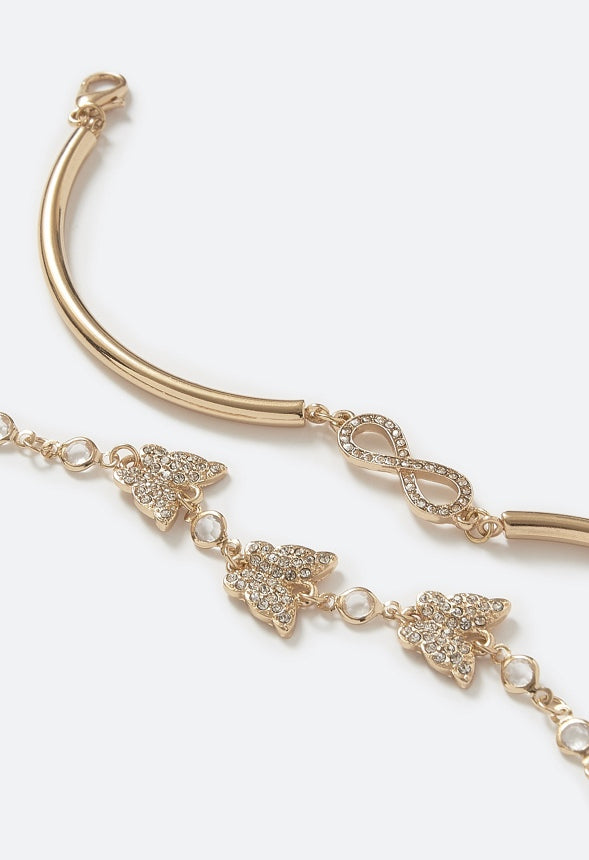 Cleo Rhinestone Butterfly And Infinity Bracelets Set Crystal/ Gold