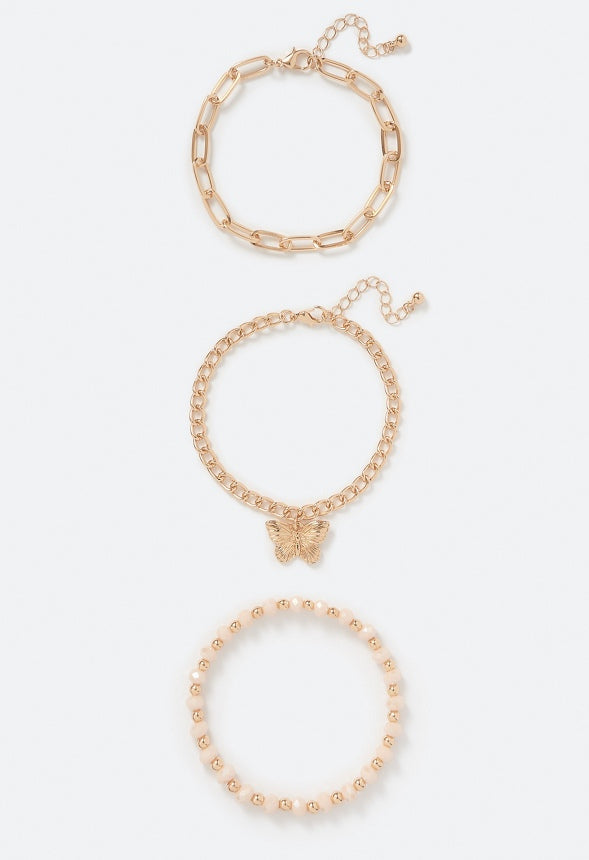 Zhuri 3-Row Mixed Bracelets With Blush Glass Beads Gold