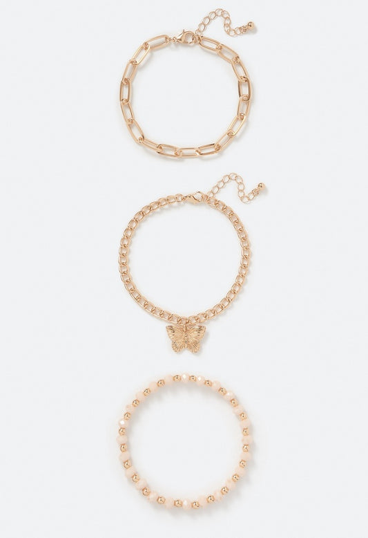 Zhuri 3-Row Mixed Bracelets With Blush Glass Beads Gold