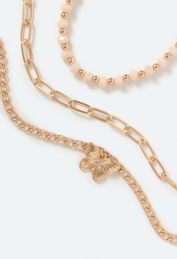 Zhuri 3-Row Mixed Bracelets With Blush Glass Beads Gold