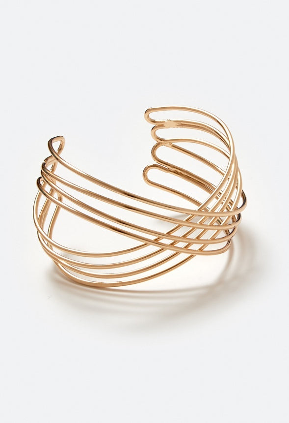 Gio Adjustable Multi Wired Criss Cross Cuff Bracelet  Gold