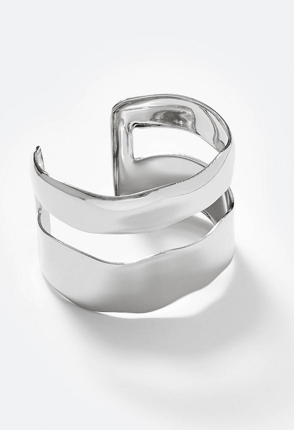 Rea Adjustable Smooth Metal Wave Effect Cuff  Silver