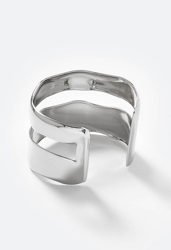Rea Adjustable Smooth Metal Wave Effect Cuff  Silver