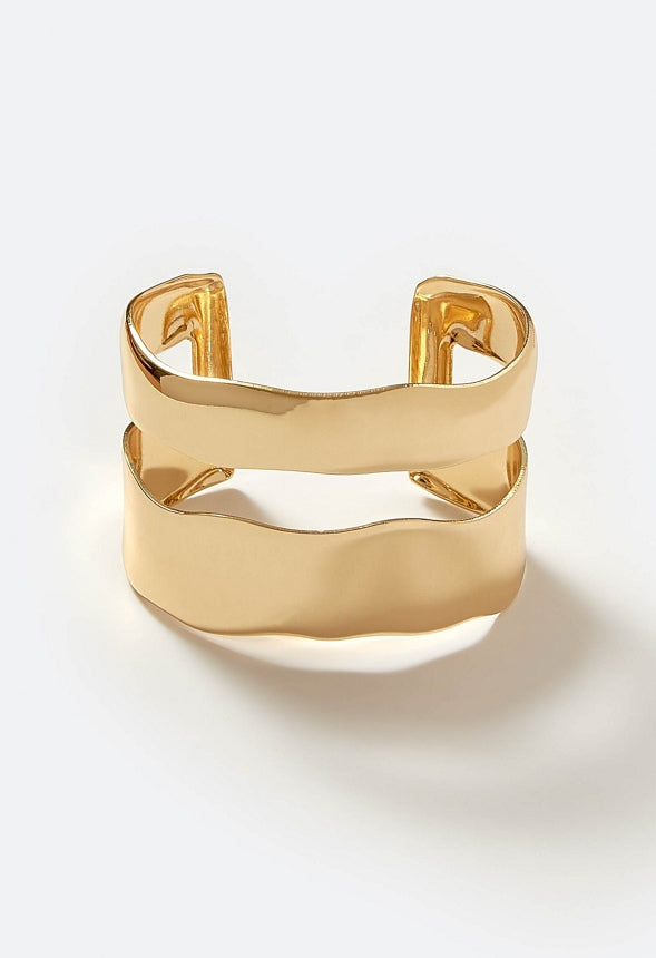 Rea Adjustable Smooth Metal Wave Effect Cuff  Gold