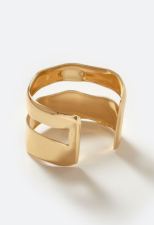 Rea Adjustable Smooth Metal Wave Effect Cuff  Gold