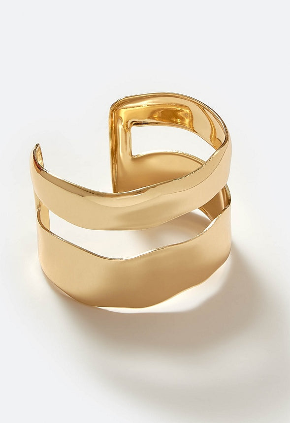 Rea Adjustable Smooth Metal Wave Effect Cuff  Gold