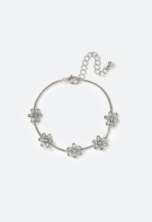 Zoe Glass Stones Flower Motif Bracelet Crystal/ Silver