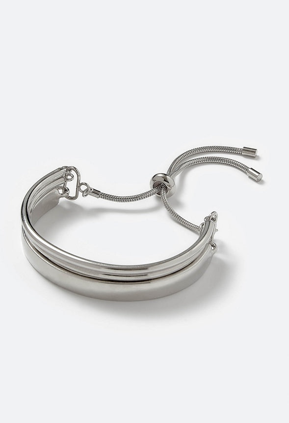 Mila Smooth Half Metal Bangle Adjustable Bracelet Silver