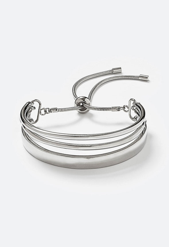 Mila Smooth Half Metal Bangle Adjustable Bracelet Silver