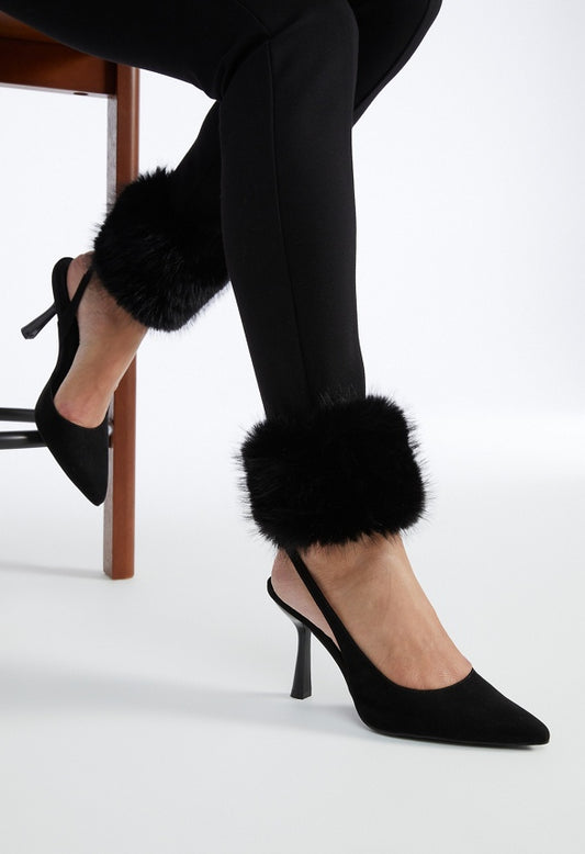 Gloria Pair Of Fluffy Faux Fur Wrist And Ankle Warmers Black