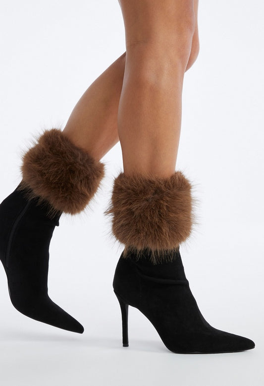Gloria Pair Of Fluffy Faux Fur Wrist And Ankle Warmers Brown