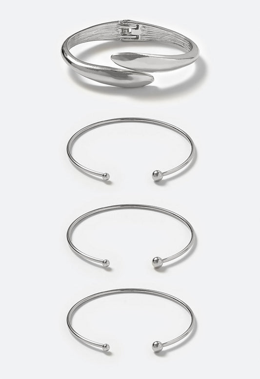 Mare Adjustable Mixed Cuff And Open Bangle Pack Silver