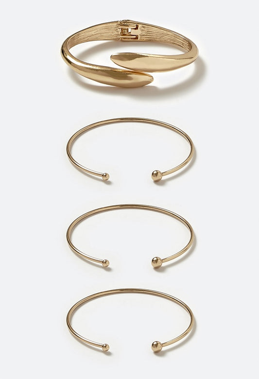Mare Adjustable Mixed Cuff And Open Bangle Pack Gold