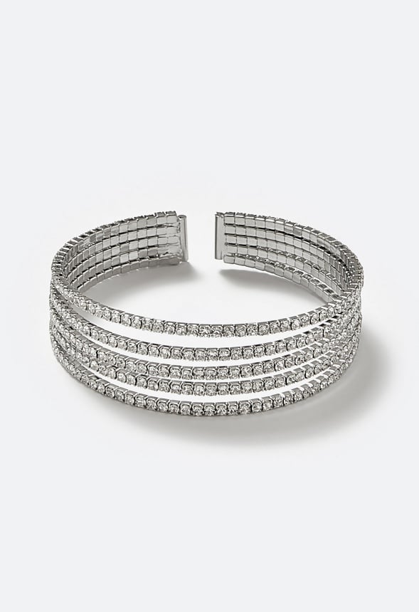 Alexis Glass Rhinestones Flexible Cuff Bracelet Crystal/ Silver