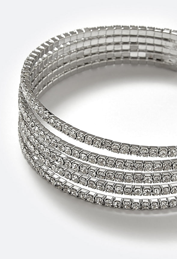 Alexis Glass Rhinestones Flexible Cuff Bracelet Crystal/ Silver