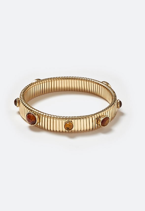Cary Tonal Color Glass Stones Ribbed Stretch Bracelet Brown/ Gold