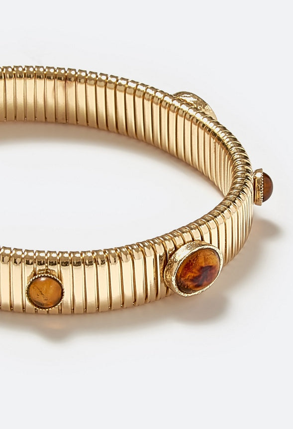 Cary Tonal Color Glass Stones Ribbed Stretch Bracelet Brown/ Gold