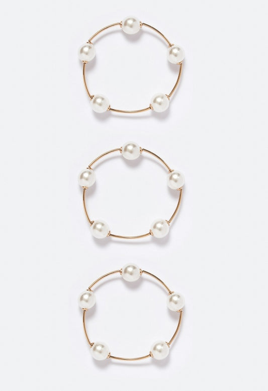 3-Pack Elena Spaced Pearl Stretch Bracelets Cream/ Gold