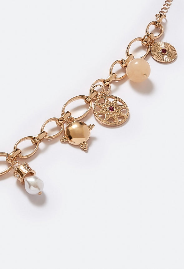 Erin Link Chain Bracelet With Mix Charms Cream/ Gold