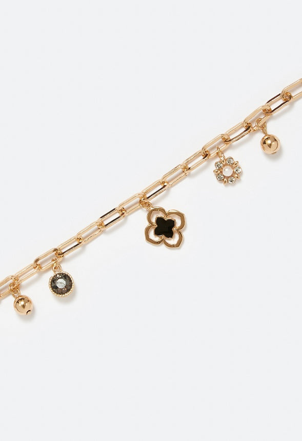 Orla Link Chain Bracelet With Enamel Clover Drop Black/ Gold
