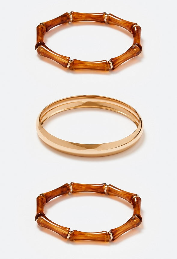 Coco Mix Metal And Resin Bangles Pack Tortoise/ Gold