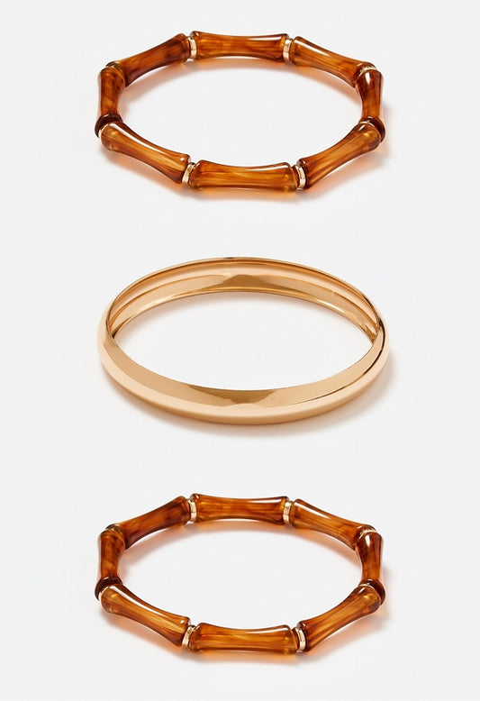 Coco Mix Metal And Resin Bangles Pack Tortoise/ Gold