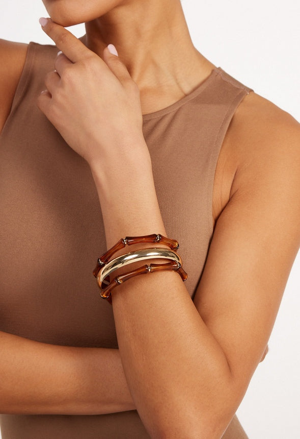 Coco Mix Metal And Resin Bangles Pack Tortoise/ Gold