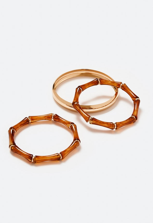 Coco Mix Metal And Resin Bangles Pack Tortoise/ Gold