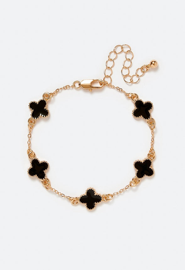 Dora Enamel Clover Allway Bracelet Black/ Gold