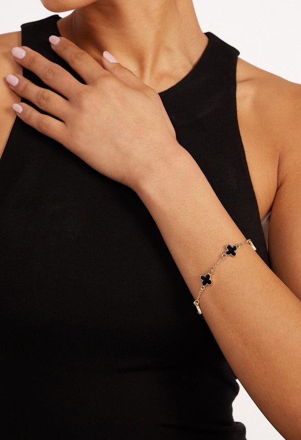Dora Enamel Clover Allway Bracelet Black/ Gold