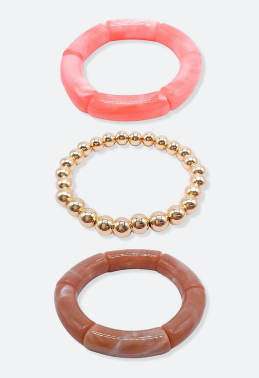 3-Pack Josie Of Mix Stretch Bracelets Coral Mix/ Gold