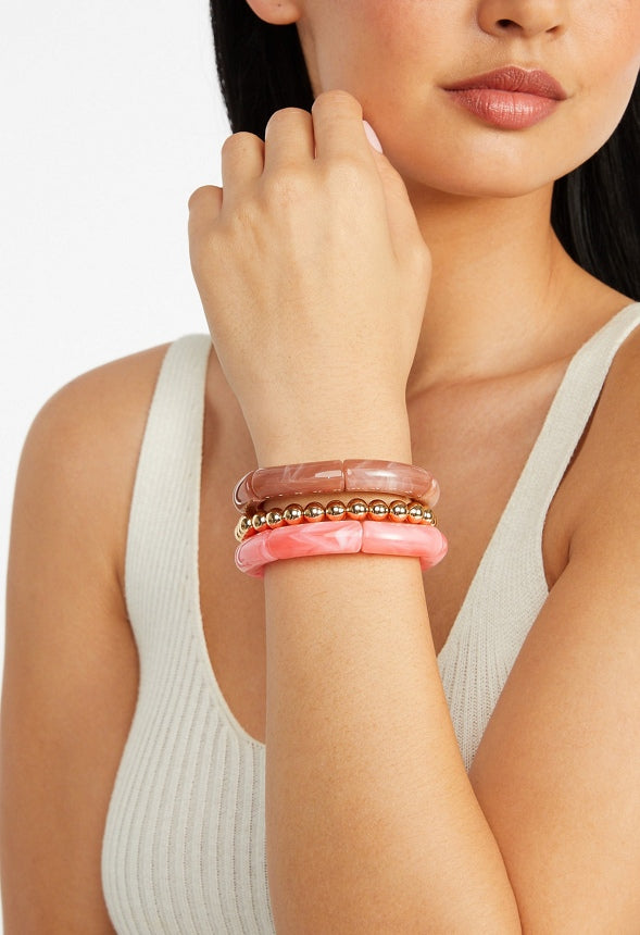 3-Pack Josie Of Mix Stretch Bracelets Coral Mix/ Gold