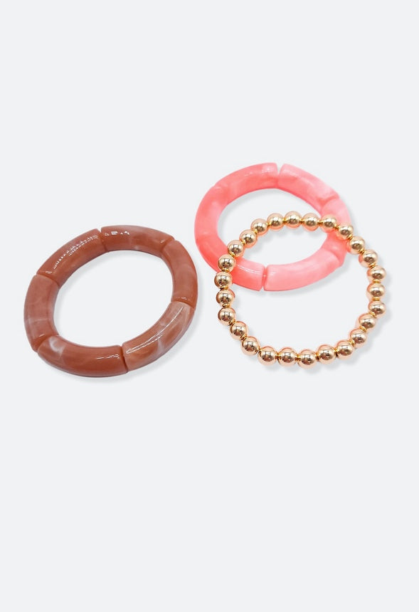 3-Pack Josie Of Mix Stretch Bracelets Coral Mix/ Gold