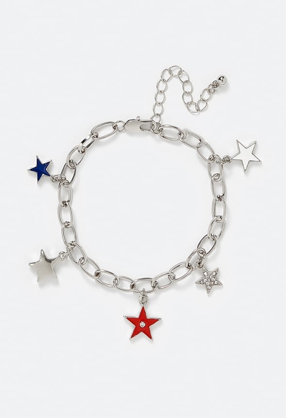 Karla 4th Of July Stars And Chain Bracelet Red/ Blue/ Silver