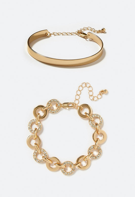 Ada Clean Bangle And Pave Ring Bracelet Set Crystal/ Gold