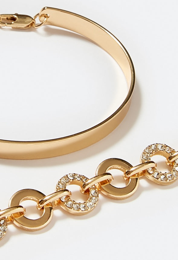 Ada Clean Bangle And Pave Ring Bracelet Set Crystal/ Gold