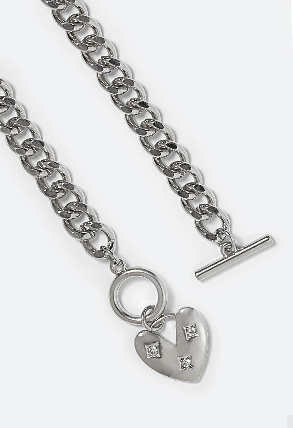 Aiko T-Bar Chain Bracelet With Glass Stones On Hea Crystal/ Silver