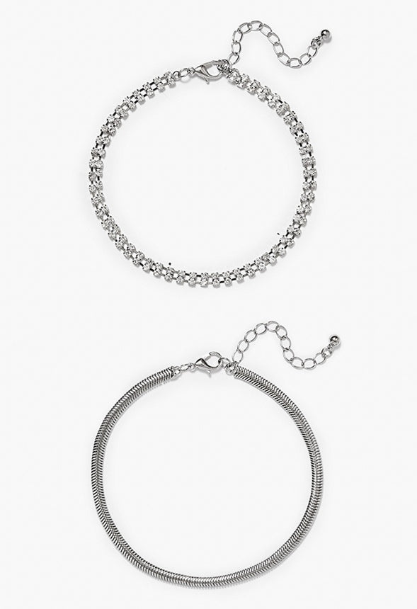 Kali Chain And Rhinestone Anklets Silver