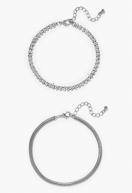 Kali Chain And Rhinestone Anklets Silver