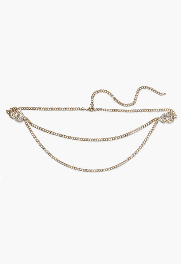 Carly Pave Ring Draped Chain Belt Gold