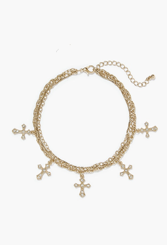 Hana Rhinestone Chain Anklet Clear/Gold