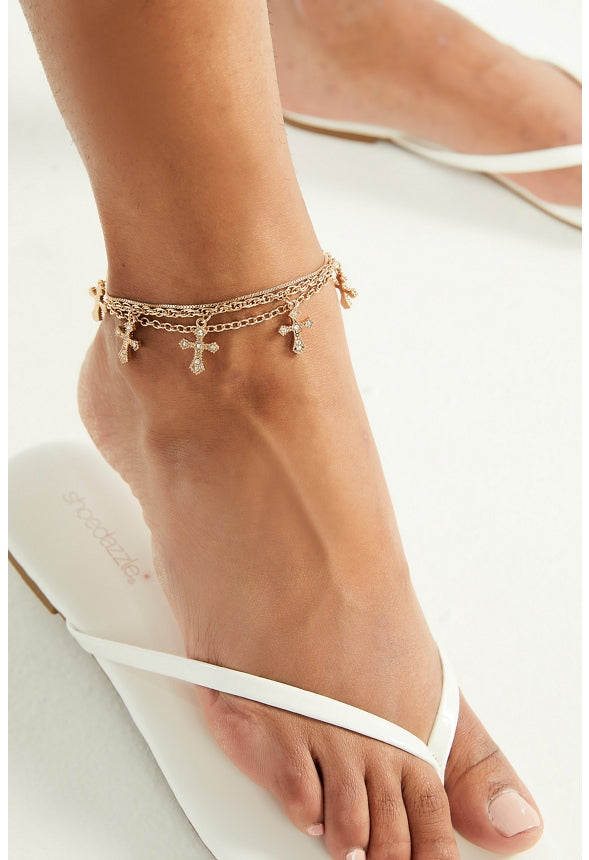 Hana Rhinestone Chain Anklet Clear/Gold