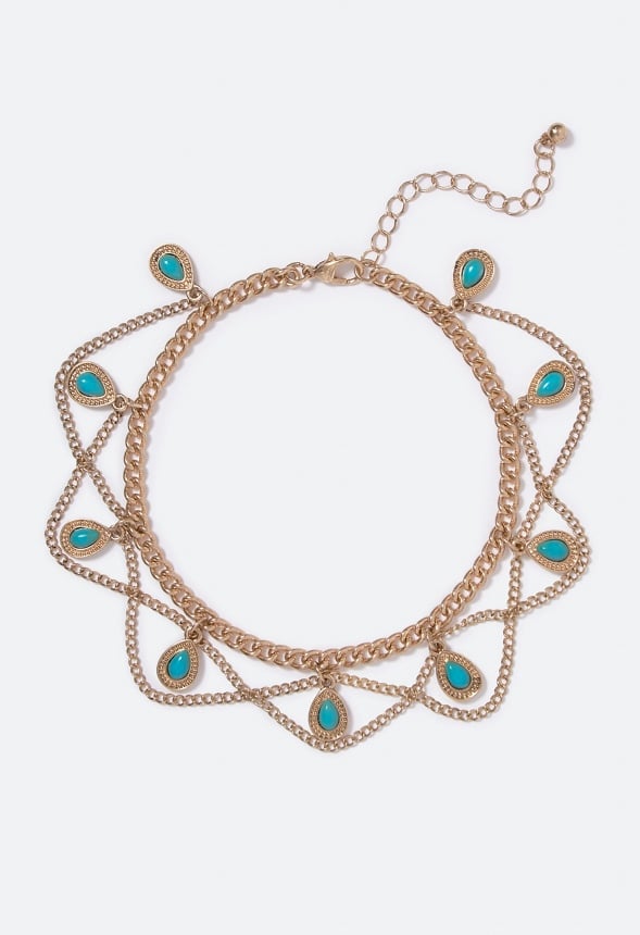 Leah Teardrop Turquoise Chain Anklet  Turquoise/Antique Gold