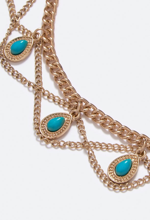 Leah Teardrop Turquoise Chain Anklet  Turquoise/Antique Gold