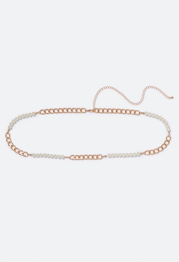 Luna Pearl and Chain Belt  Cream/Gold