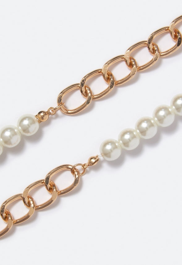 Luna Pearl and Chain Belt  Cream/Gold