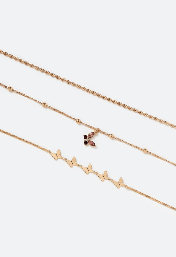 3-Piece Ruth Metal And Glass Stones Butterfly Anklet Crystal/ Gold
